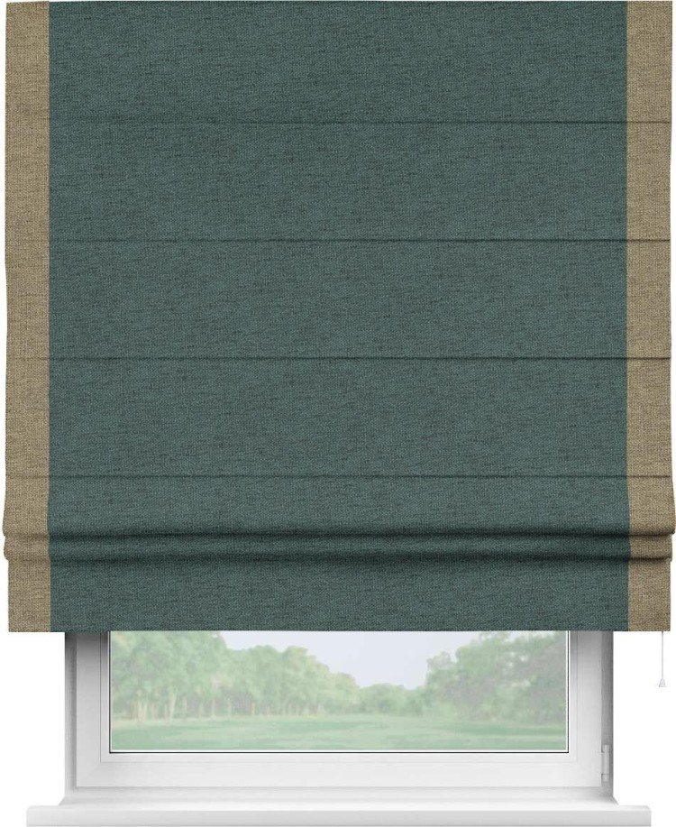 Римская штора «Кортин» с кантом Стрим Дуо, для проема, ткань стиф димаут сине-зелёный