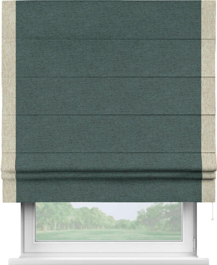 Римская штора «Кортин» с кантом Стрим Дуо, для проема, ткань стиф димаут сине-зелёный